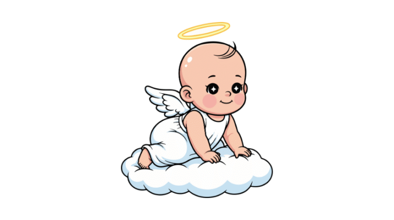 small baby with wings holding onto a motorcycle handles clipart